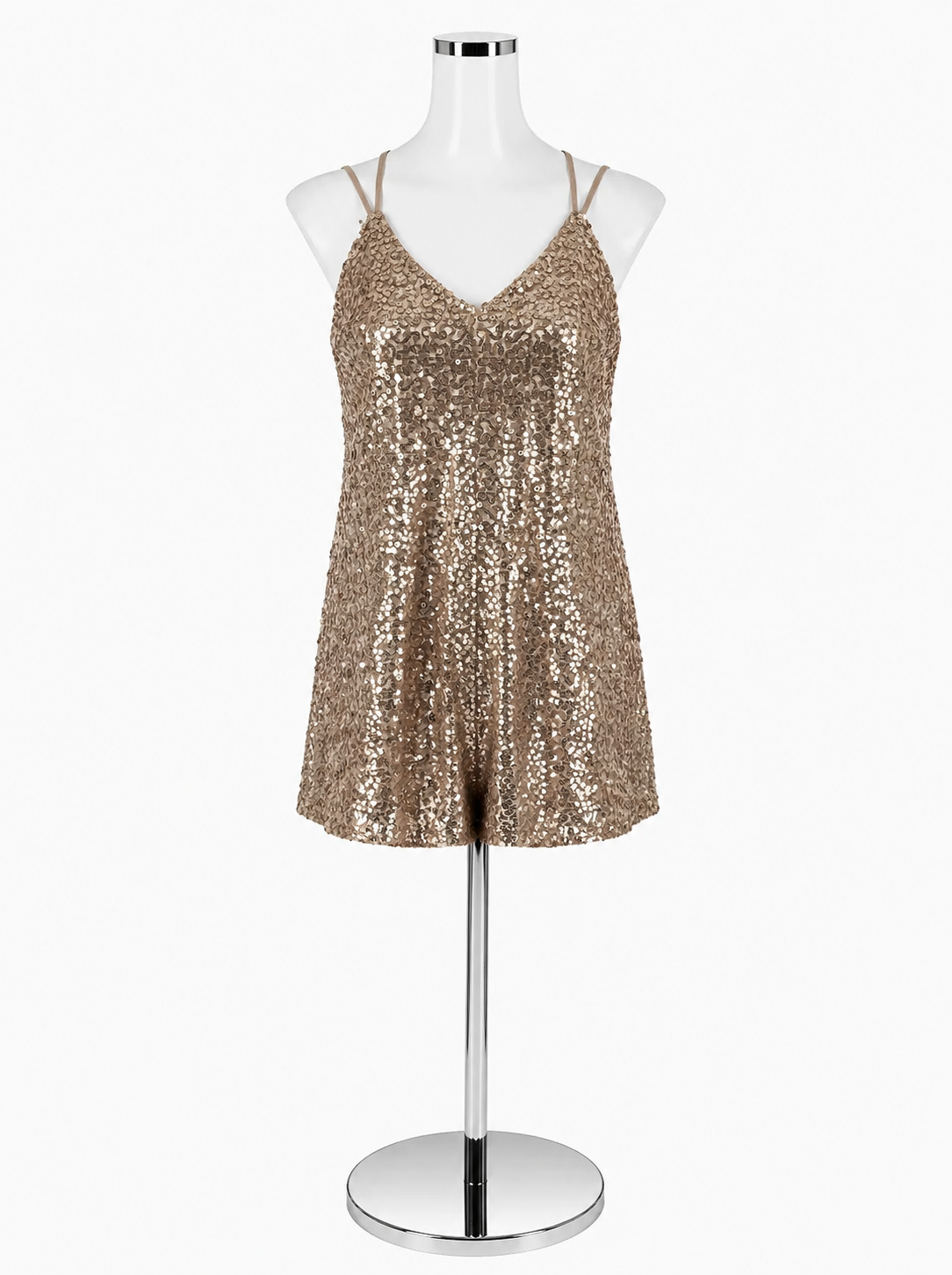 Xhilaration Rose Gold Sequin V-Neck Spaghetti Strap Mini Dress XS