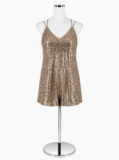 Xhilaration Rose Gold Sequin V-Neck Spaghetti Strap Mini Dress XS