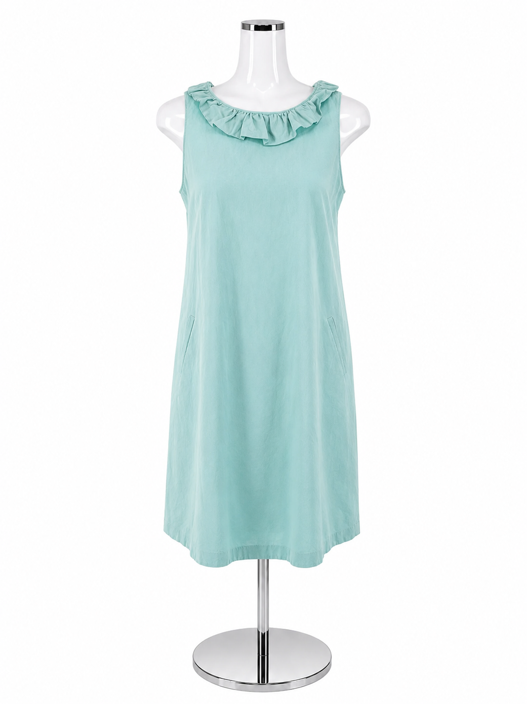Tyler Boe Ruffle Neck Bow Back Linen Blend Shift Dress Size S Aqua