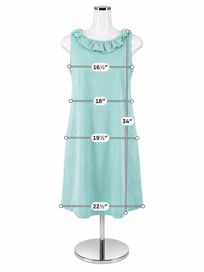 Tyler Boe Ruffle Neck Bow Back Linen Blend Shift Dress Size S Aqua