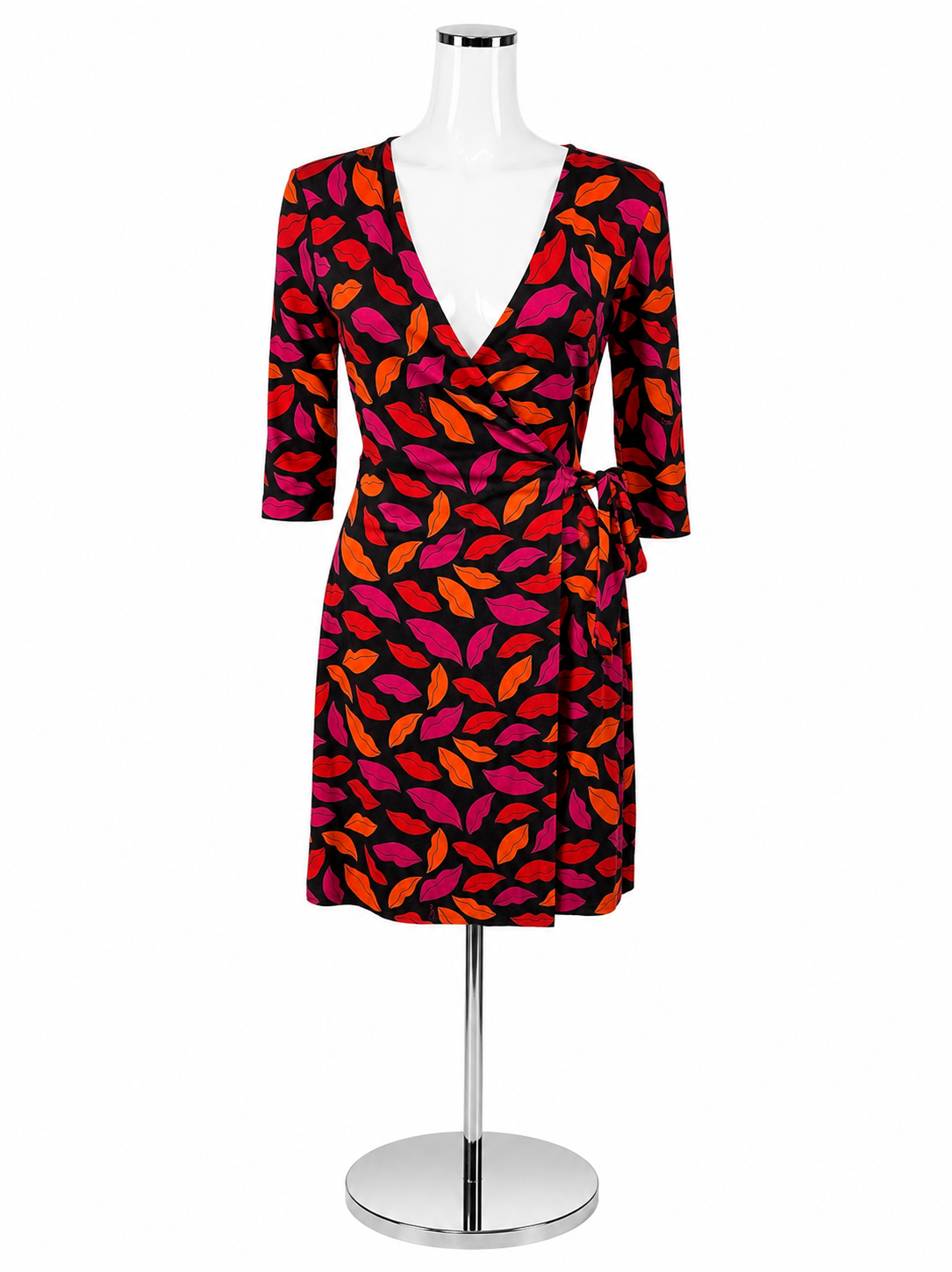 Diane von Furstenberg DVF Lips Print Silk Wrap Dress | Size XS