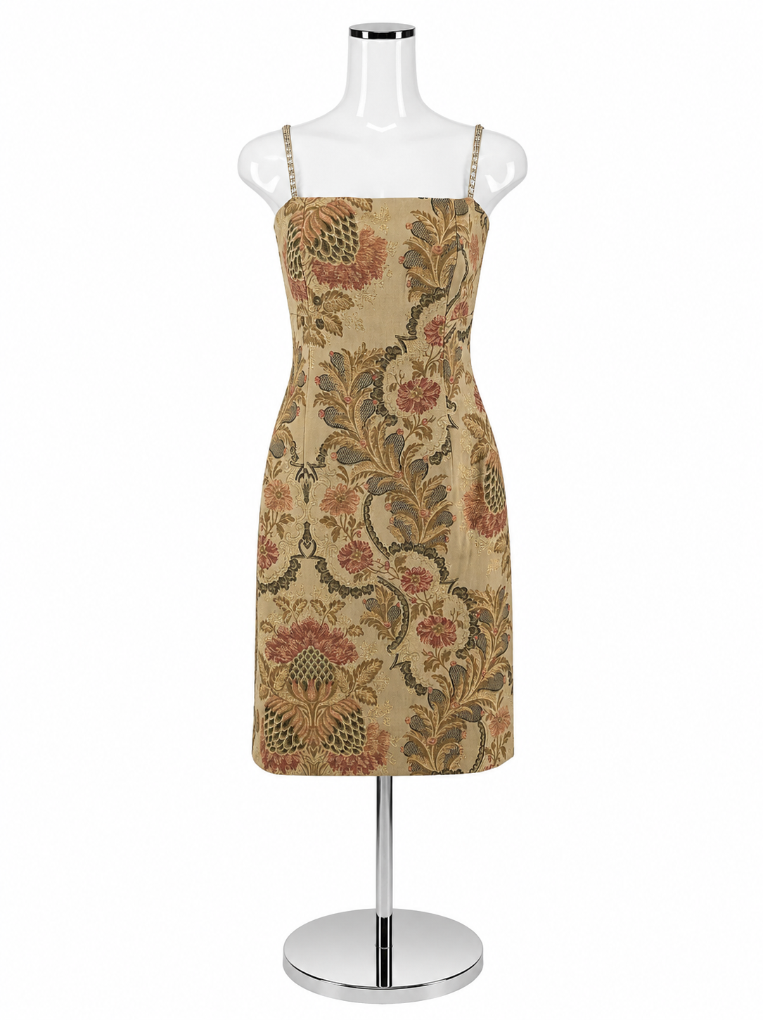 Kay Unger Floral Brocade Sheath Dress Crystal Strap Cocktail Dress Size 4