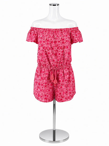 Vineyard Vines Hibiscus Floral Off-The-Shoulder Linen Romper Size Small