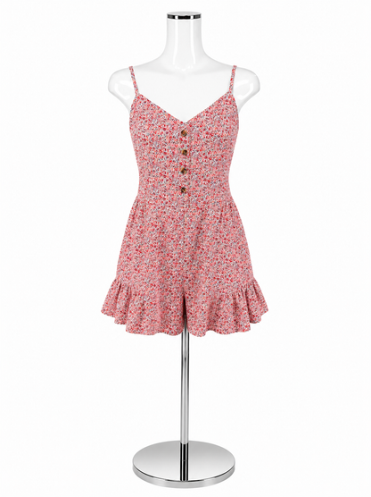 ee:some Red Blue Floral Ruffle Romper with Smocked Back Size Large