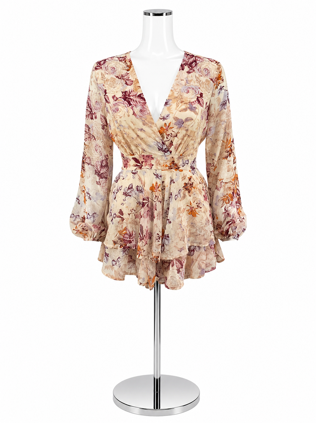 Mi Ami Alma Boho Floral Long Sleeve Ruffle Romper Size XS