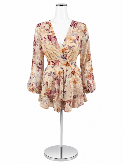 Mi Ami Alma Boho Floral Long Sleeve Ruffle Romper Size XS