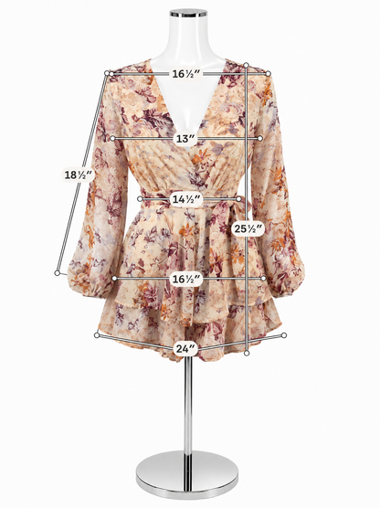 Mi Ami Alma Boho Floral Long Sleeve Ruffle Romper Size XS
