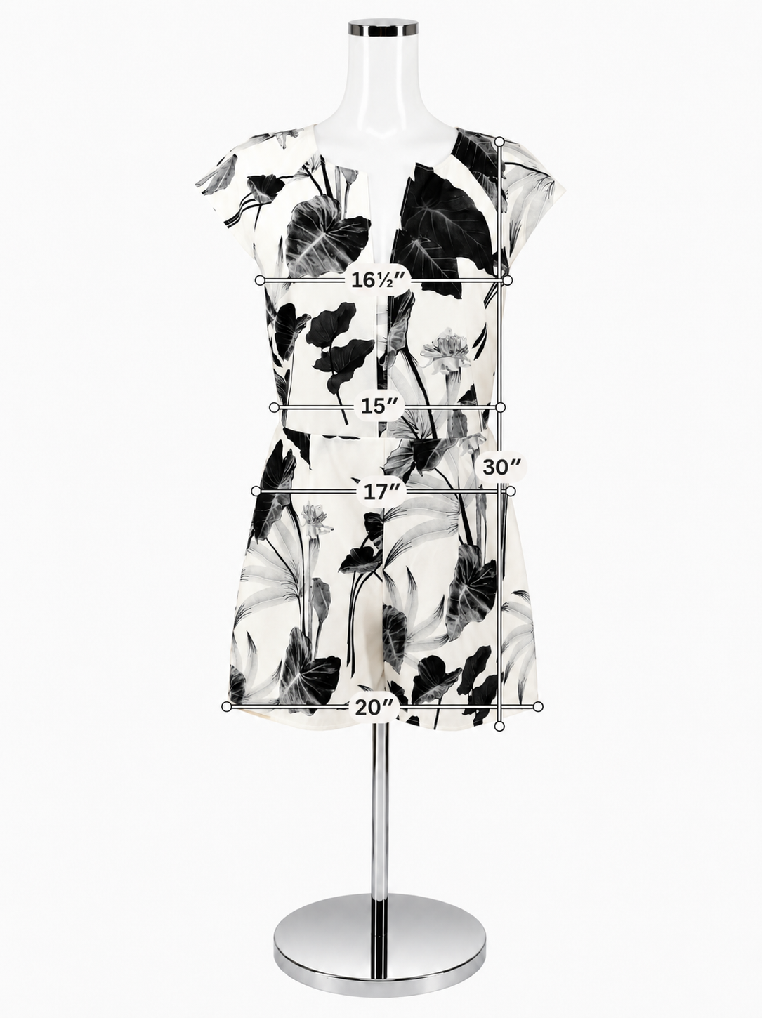 Ark &amp; Co Tropical Leaf Print Cap Sleeve Romper White Charcoal Size Large