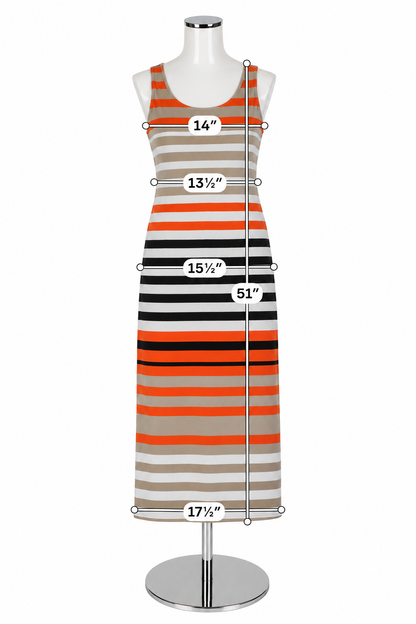 Jessica Howard Striped Sleeveless Maxi Dress Size S | Tan Coral Black