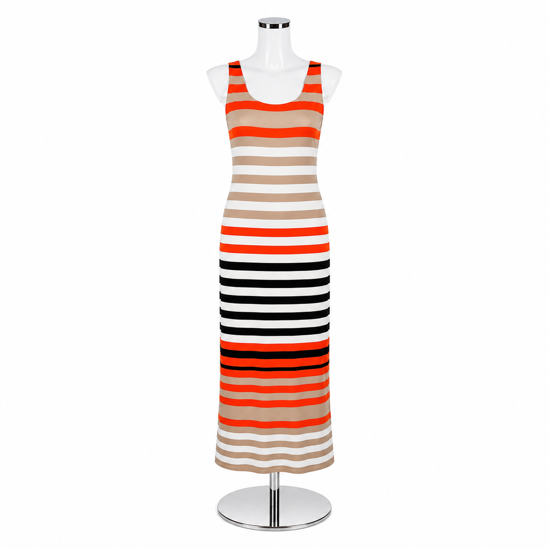 Jessica Howard Striped Sleeveless Maxi Dress Size S | Tan Coral Black