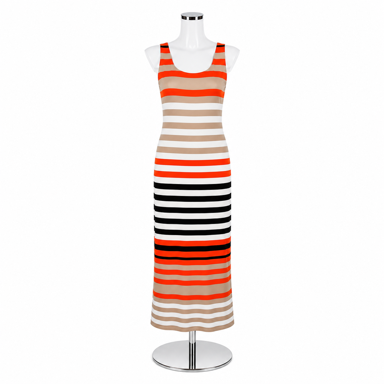 Jessica Howard Striped Sleeveless Maxi Dress Size S | Tan Coral Black