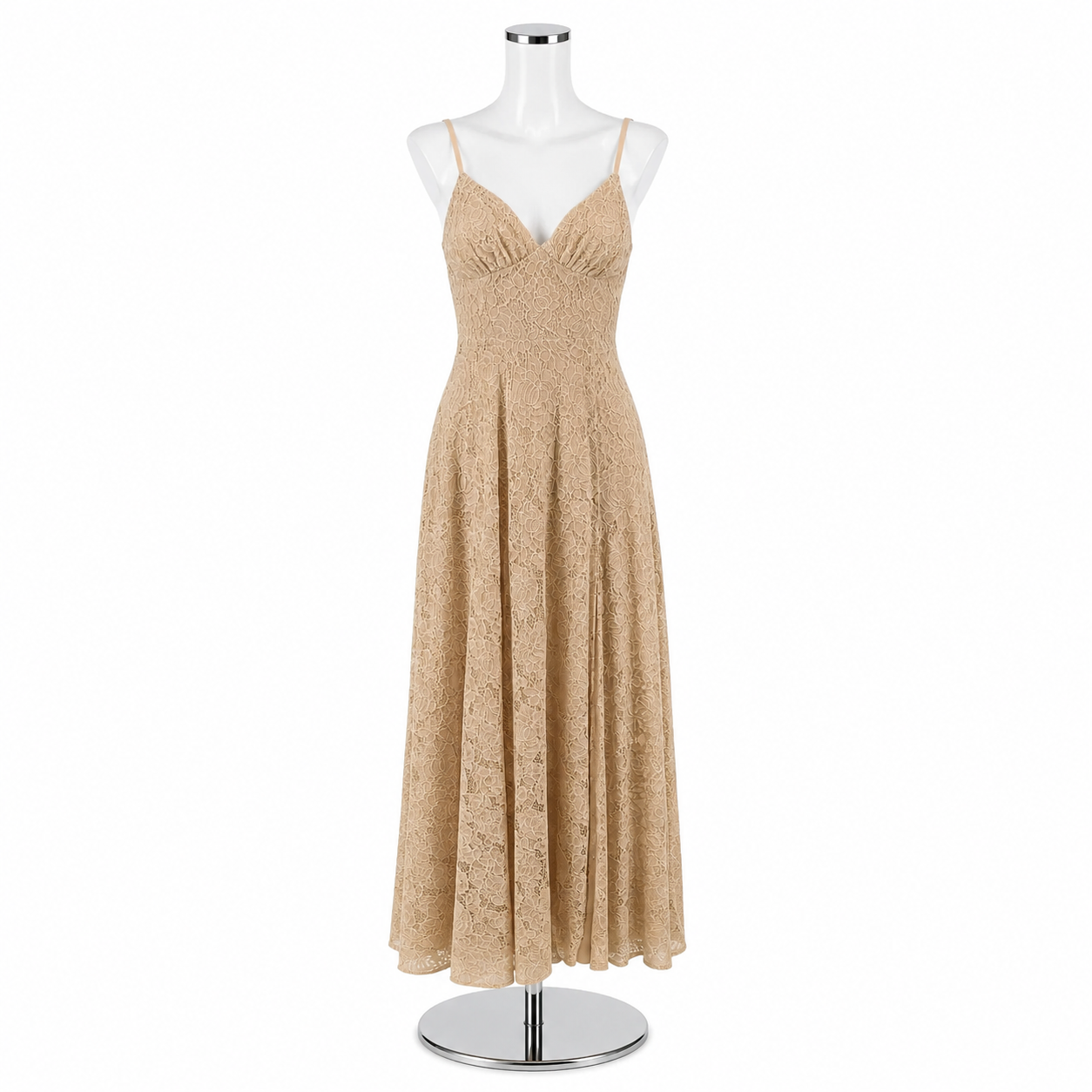 Fame and Partners x Anthropologie Nude Floral Lace Maxi Dress Gown | Size 2 NWT