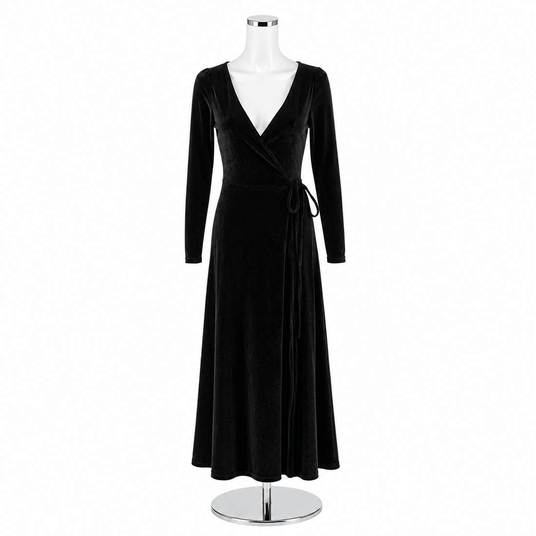 Baltic Born Lydia Black Velvet Wrap Maxi Dress | Size XS | NWT