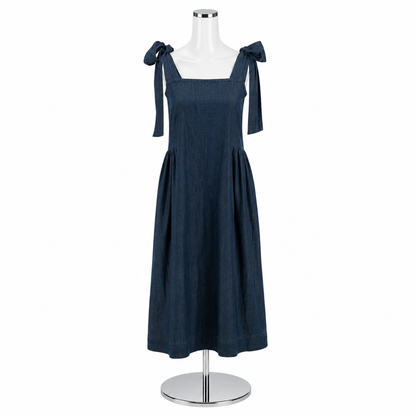 Hatch The Anaelle Tie Shoulder Midi Dress Indigo Blue Size Small