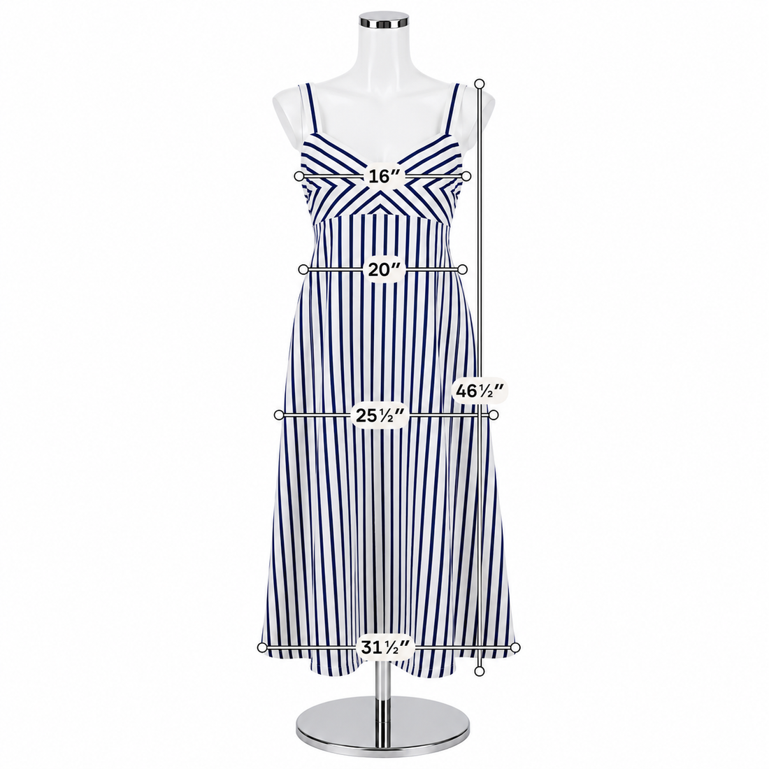 Talbots Nautical Chevron Stripe Cotton Midi Dress White Blue Size 2