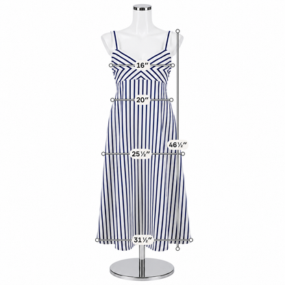 Talbots Nautical Chevron Stripe Cotton Midi Dress White Blue Size 2