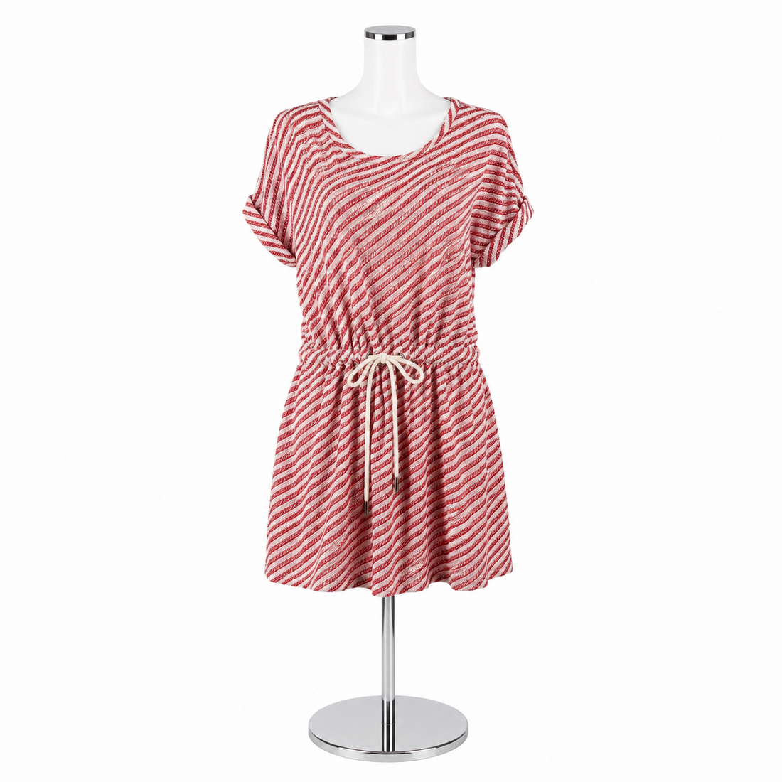 Lou &amp; Grey Red &amp; White Diagonal Stripe Terry T-Shirt Dress | XL