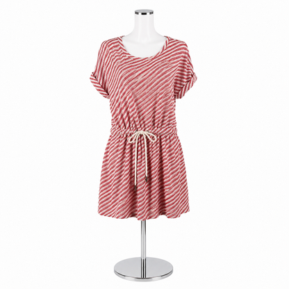 Lou &amp; Grey Red &amp; White Diagonal Stripe Terry T-Shirt Dress | XL