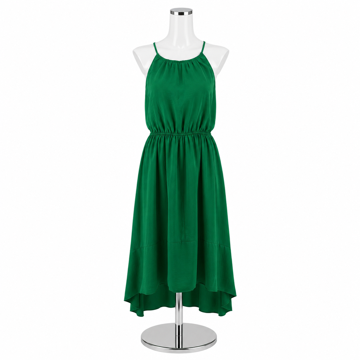 Banana Republic Emerald Green Halter Neck Tiered Hi-Lo Midi Dress Size 2