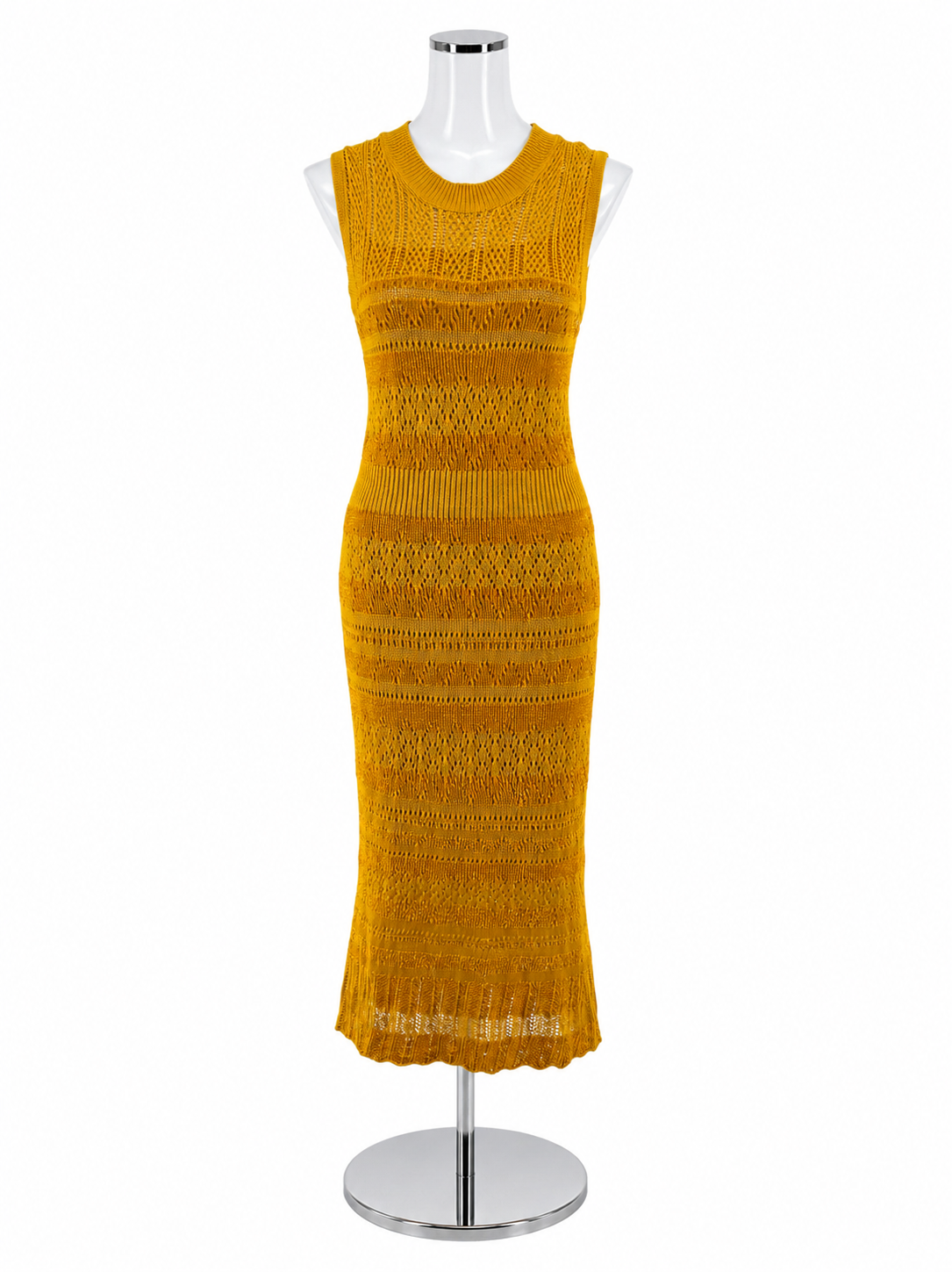 MCQ by Alexander McQueen Mustard Yellow Ribbed Open-Knit Midi Dress Size Small