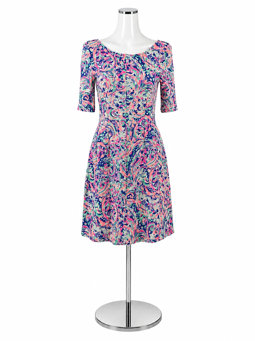 Lilly Pulitzer Pink &amp; Blue Abstract Paisley Skater Dress Size Small
