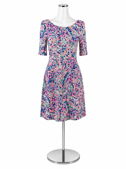 Lilly Pulitzer Pink &amp; Blue Abstract Paisley Skater Dress Size Small