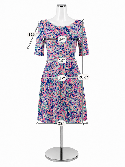 Lilly Pulitzer Pink &amp; Blue Abstract Paisley Skater Dress Size Small