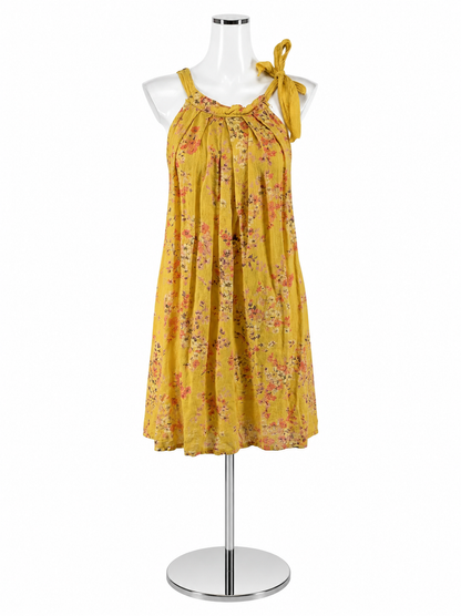 Bellembia Italian Linen Floral Print Tie-Shoulder Tunic Dress Size Medium