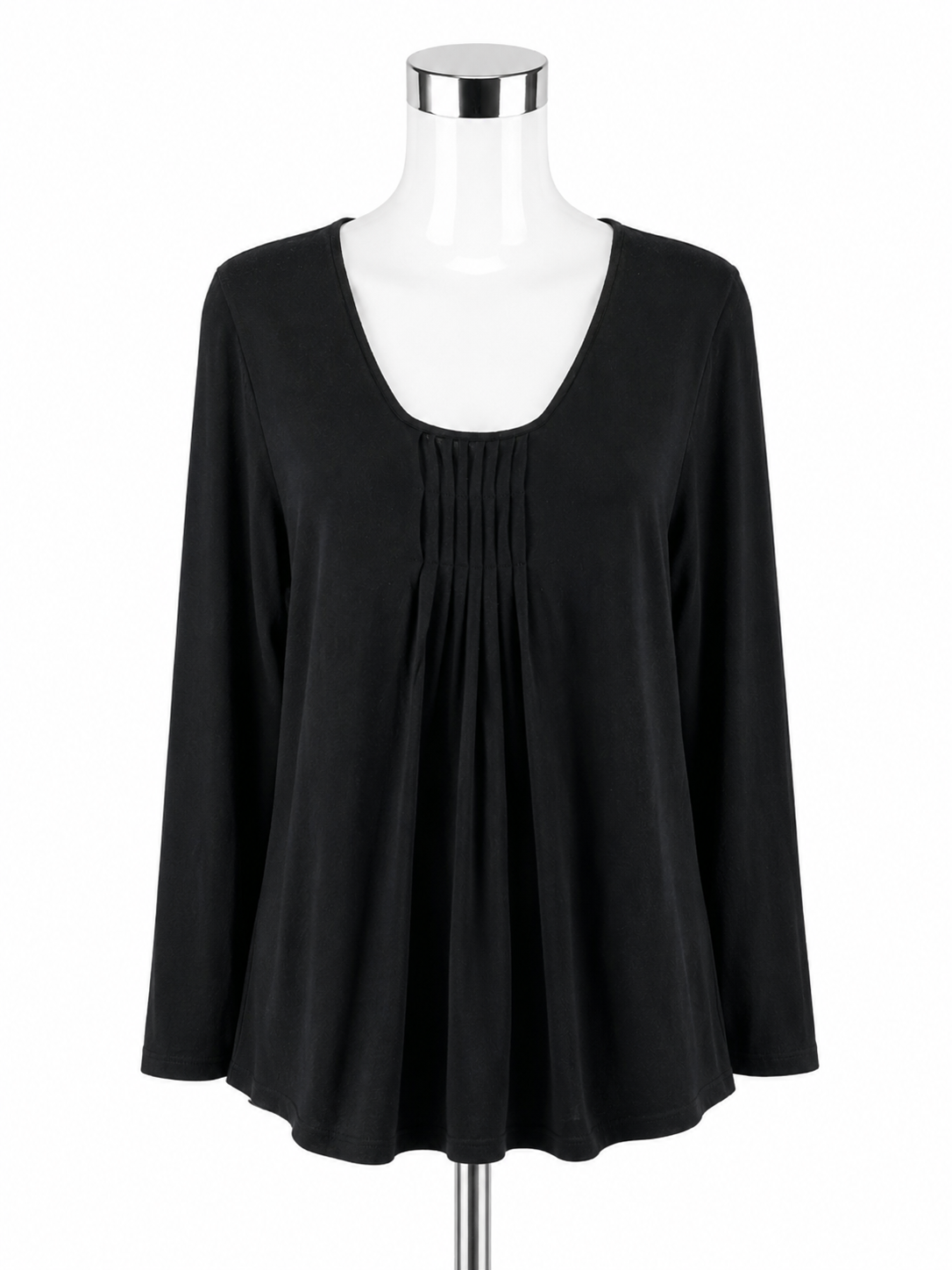 Etcetera Black Rayon Cotton Pintuck Long Sleeve Top XL