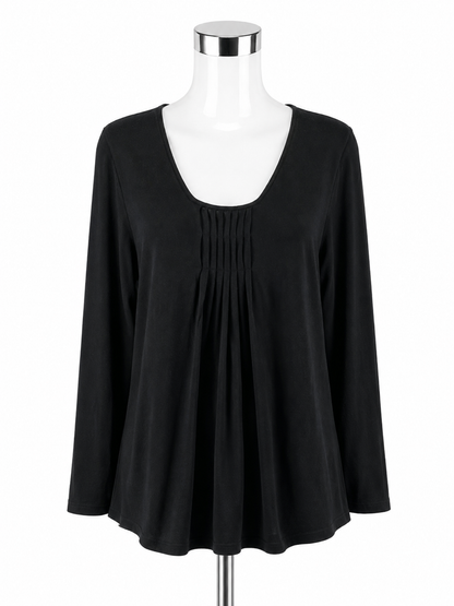 Etcetera Black Rayon Cotton Pintuck Long Sleeve Top XL