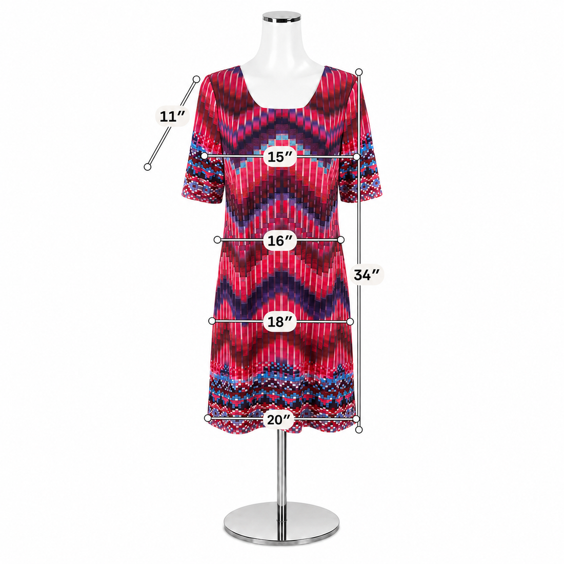 Aryeh Abstract Pixel Print Shift Dress Size Large | Pink Blue Geometric Stretch Knit