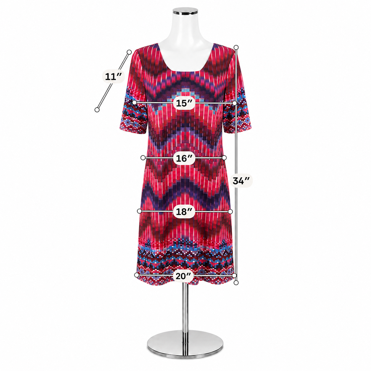 Aryeh Abstract Pixel Print Shift Dress Size Large | Pink Blue Geometric Stretch Knit