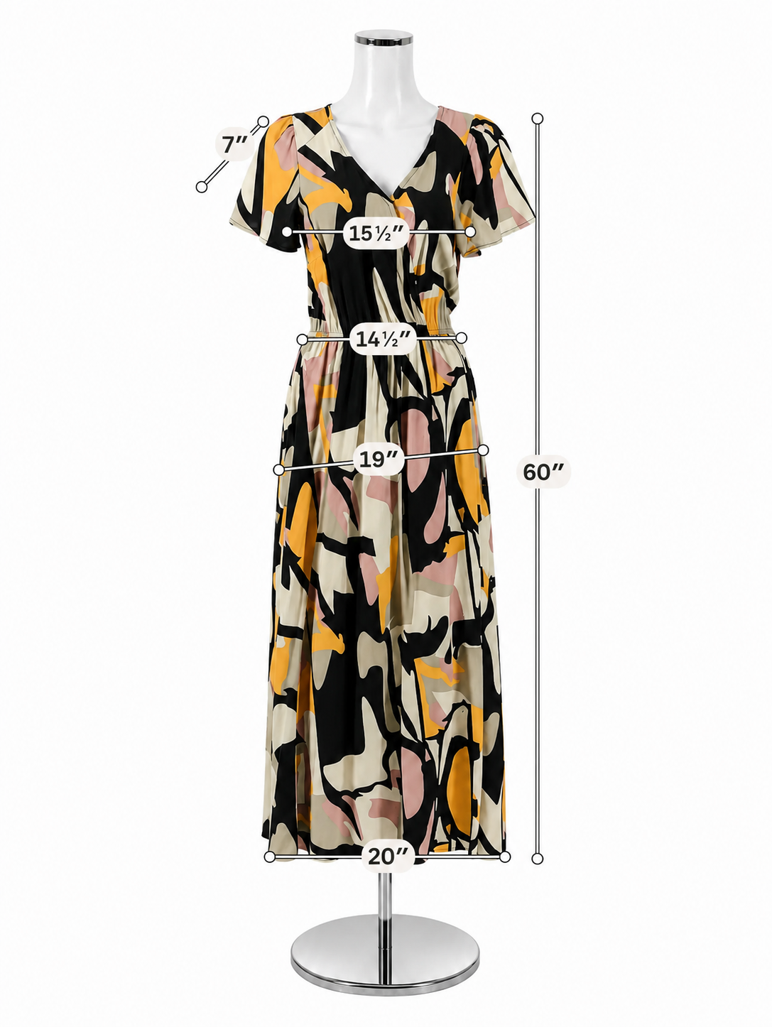 Lascana Abstract Print Flutter Sleeve Maxi Dress with Slit | Size 4