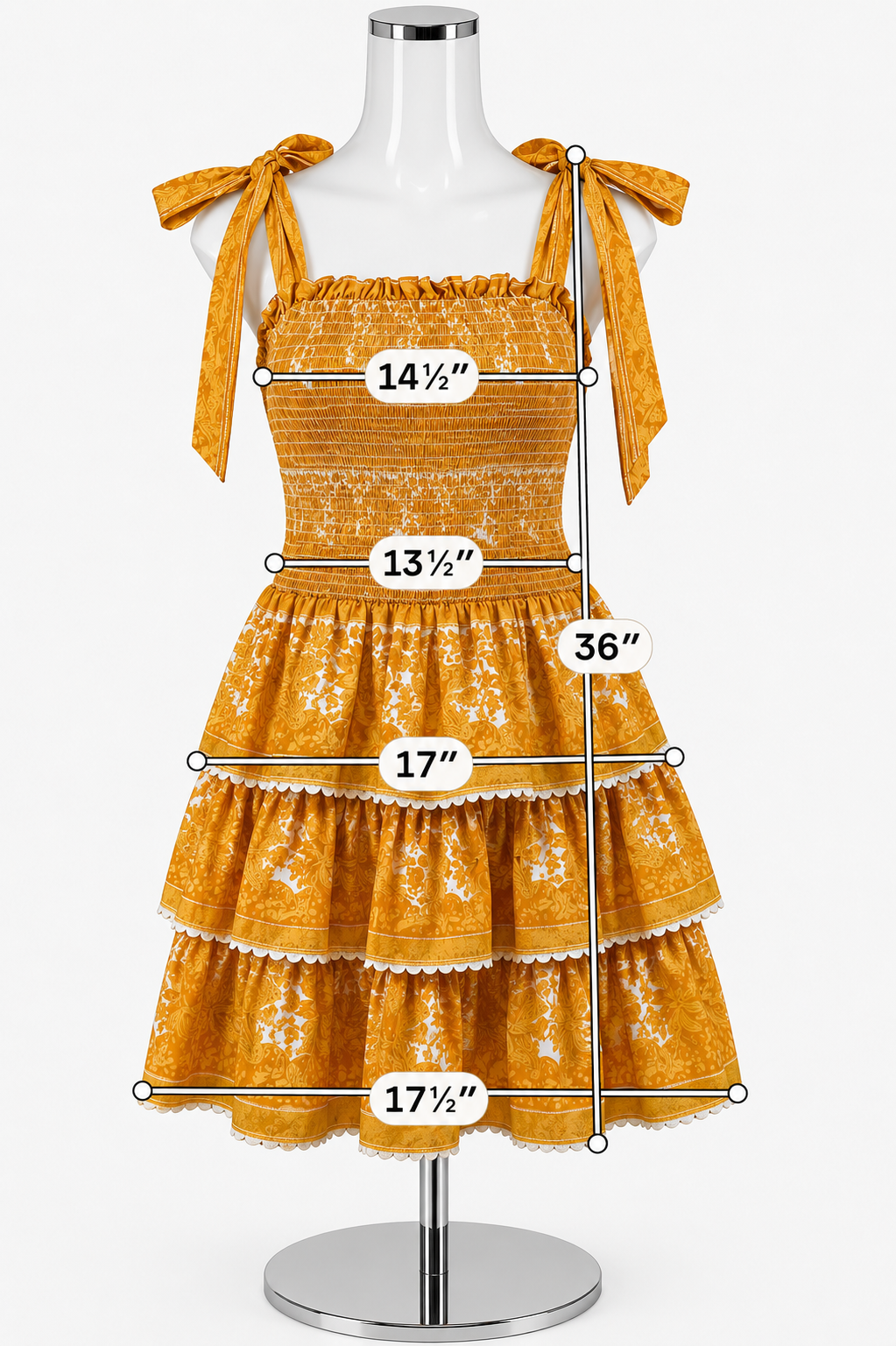 Cleobella Margaux Smocked Tiered Floral Mini Dress Mustard Yellow Medium