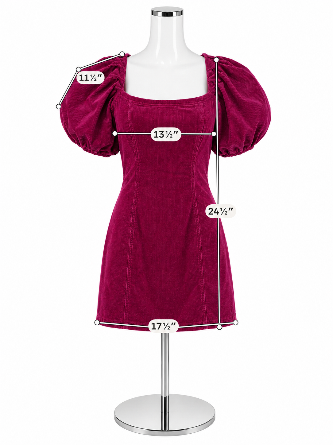 Pilcro The Clementine Corduroy Puff Sleeve Mini Dress Fuchsia Size Medium