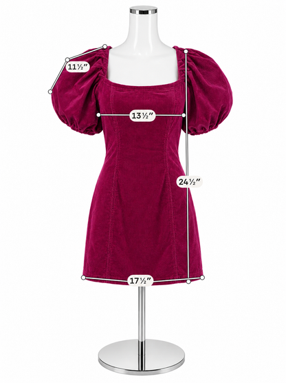 Pilcro The Clementine Corduroy Puff Sleeve Mini Dress Fuchsia Size Medium