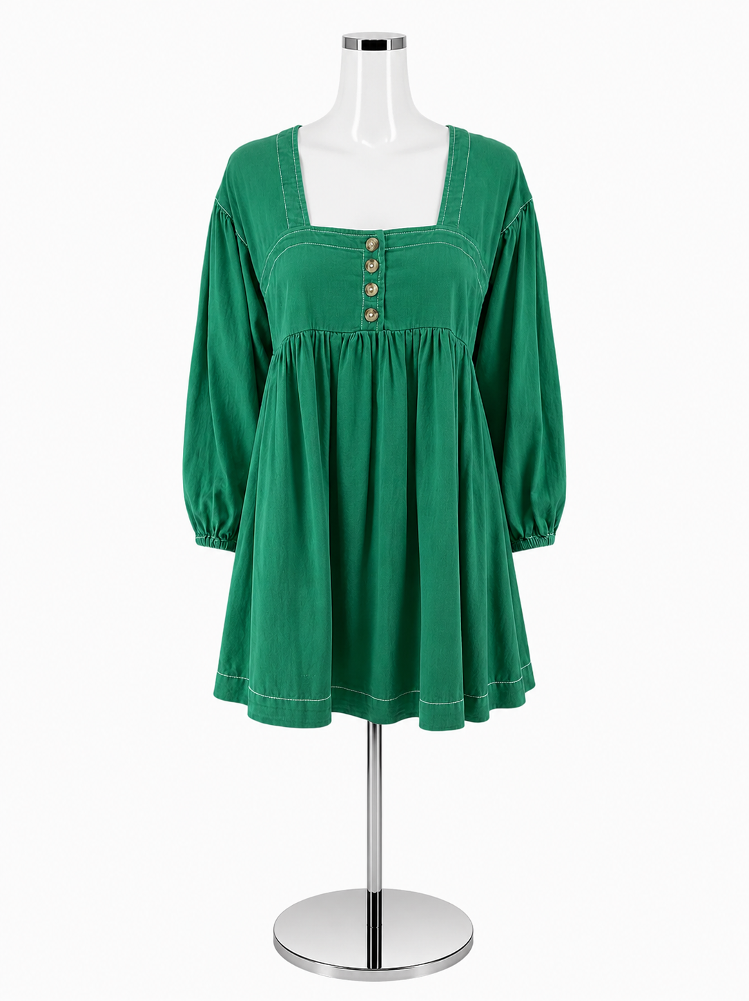 By Anthropologie Emerald Green Cotton Babydoll Tunic Dress Size XXS