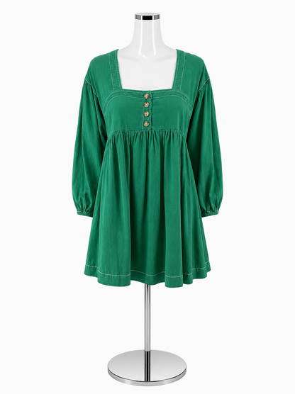 By Anthropologie Emerald Green Cotton Babydoll Tunic Dress Size XXS