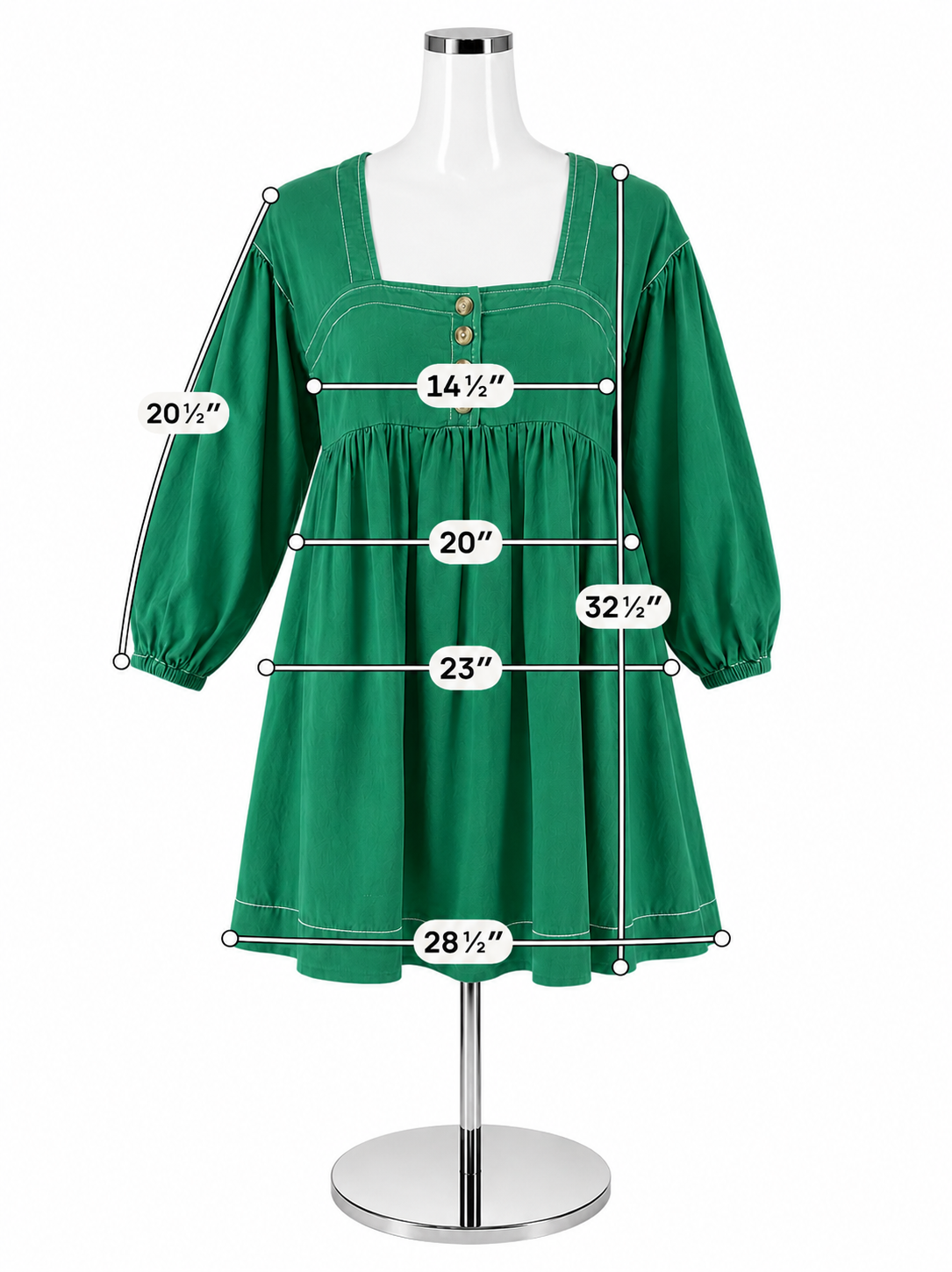 By Anthropologie Emerald Green Cotton Babydoll Tunic Dress Size XXS