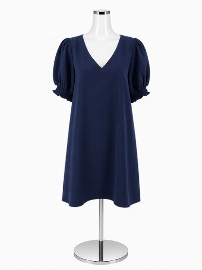 Jodifl Navy Blue Puff Sleeve V-Neck Shift Dress Size Large