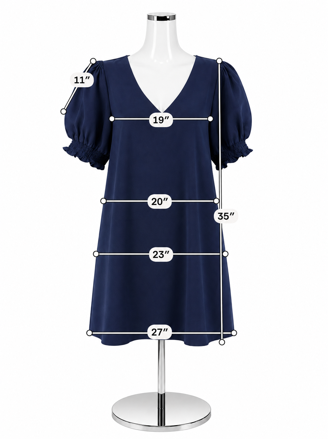 Jodifl Navy Blue Puff Sleeve V-Neck Shift Dress Size Large