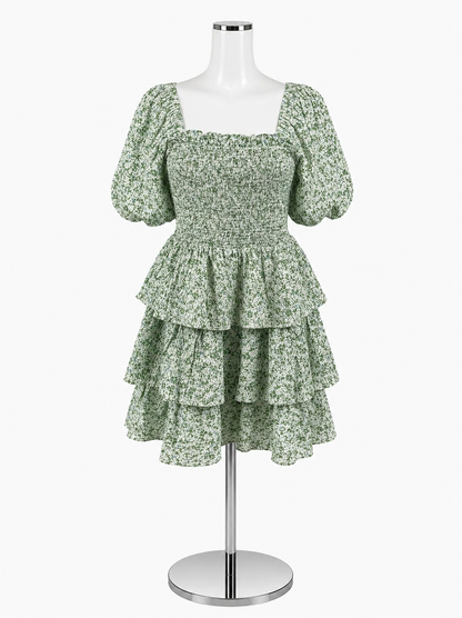 English Factory Floral Puff Sleeve Tiered Mini Dress Size Medium