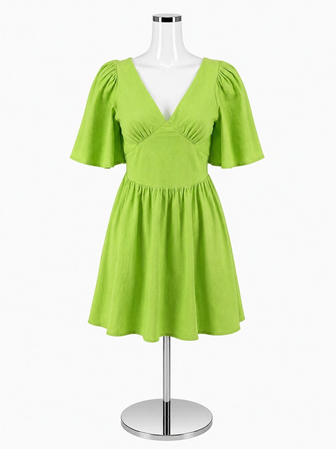 THML Lime Green Flutter Sleeve Smocked V-Neck Mini Dress | Size Small