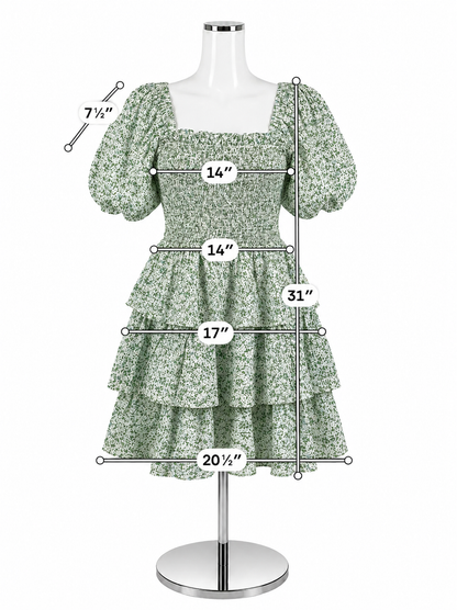 English Factory Floral Puff Sleeve Tiered Mini Dress Size Medium