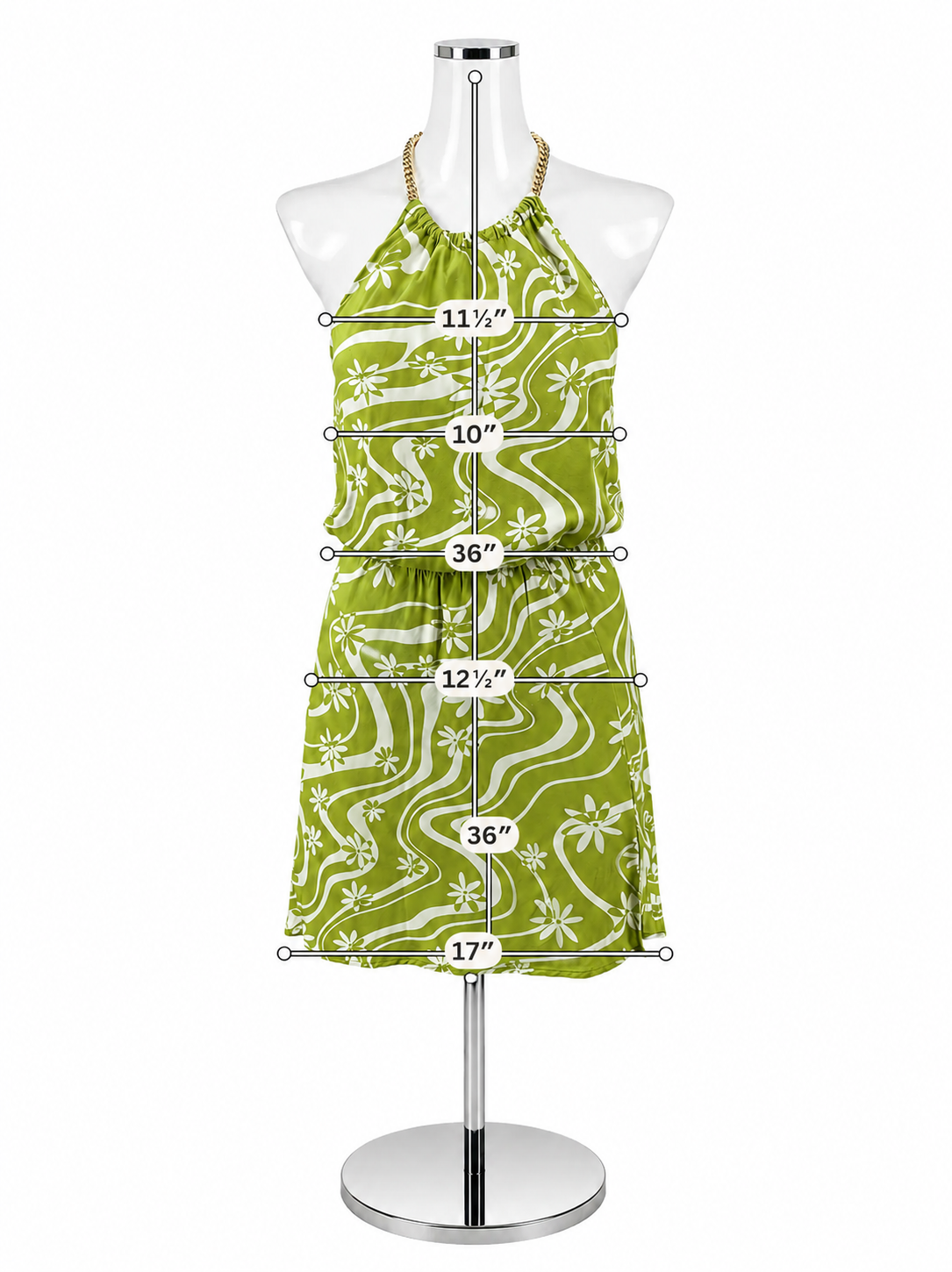 ASTR The Label Gaia Chain Halter Mini Dress XS Celery Floral