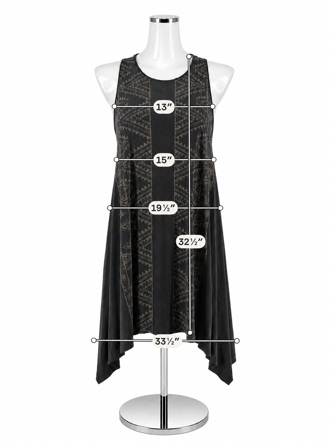 Ecote Aztec Print Racerback Handkerchief Hem Swing Dress Gray Tan Boho Medium
