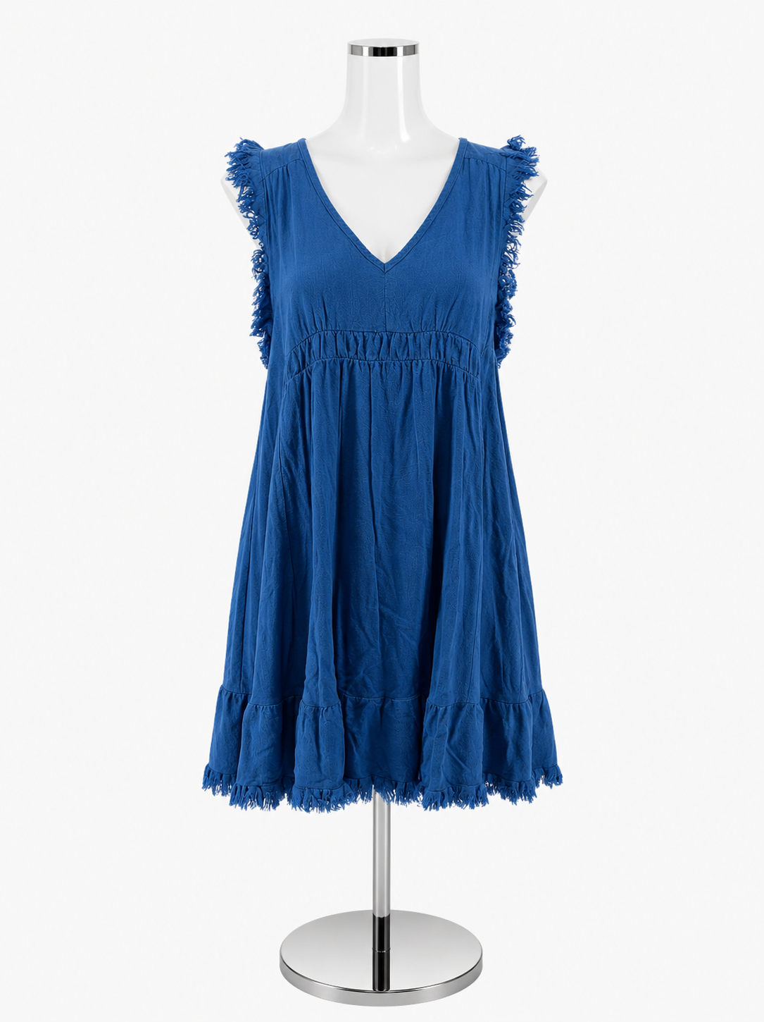 Umgee True Blue Linen Blend Tiered Babydoll Dress Size Medium