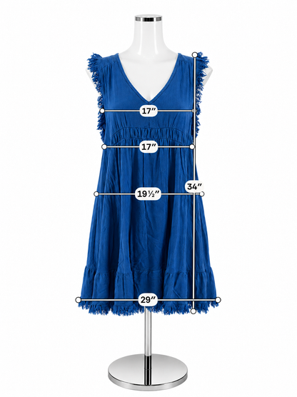 Umgee True Blue Linen Blend Tiered Babydoll Dress Size Medium