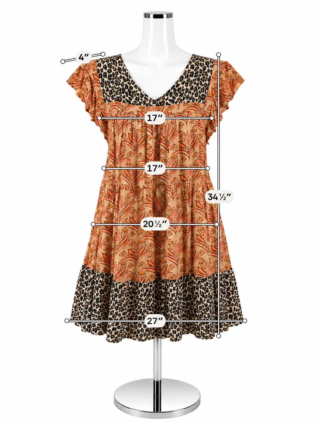THML Mixed Animal &amp; Floral Print Ruffle Sleeve Tiered Mini Dress Size Small