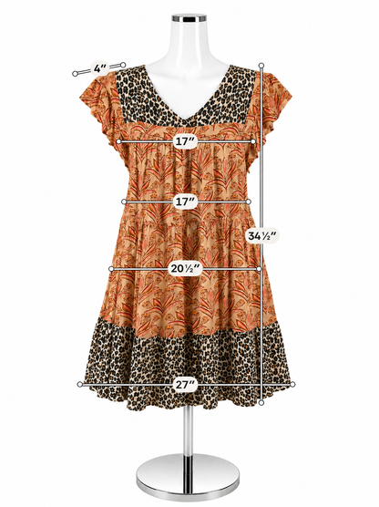 THML Mixed Animal &amp; Floral Print Ruffle Sleeve Tiered Mini Dress Size Small